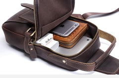 Genuine Leather Mens Cool Chest Bag Sling Bag Crossbody Bag Travel Bag Hiking Bag for men