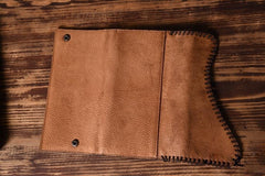 Handmade Leather Mens Cool Long Leather Wallet Trifold Clutch Wallet for Men