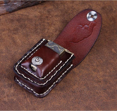 Cool Coffee Leather Mens Engraved Tiger Cigarette Holder Case lighter Holder for Men - imessengerbags