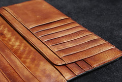 Handmade Leather Mens Cool Long Leather Wallet Card Wallet Clutch Wristlet Wallet for Men - imessengerbags