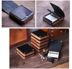 Handmade Wooden Coffee Leather Mens 20pcs Cigarette Case Cool Custom Cigarette Holder for Men - imessengerbags