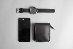 Handmade Leather Mens Cool Slim Leather Zipper Wallet Men Small Wallets Bifold for Men - imessengerbags