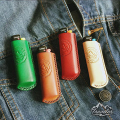Beige Leather Mens Engraved Words Cigarette Holder Case Vintage Custom Cigarette Case for Men - imessengerbags