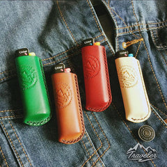 Beige Leather Mens Engraved Words Cigarette Holder Case Vintage Custom Cigarette Case for Men