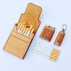 Cool Wooden Beige Leather Mens 20pcs Cigarette Case Custom Cigarette Holder Case for Men