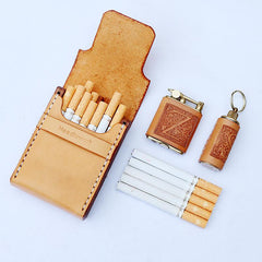 Cool Wooden Beige Leather Mens 20pcs Cigarette Case Custom Cigarette Holder for Men - imessengerbags