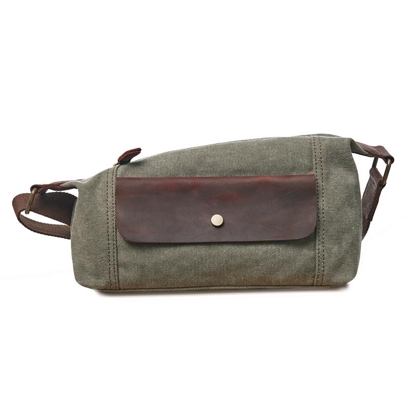 Cool Canvas Leather Mens Sling Bag Chest Bag One Shoulder Pack for