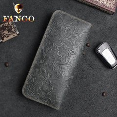 Handmade Leather Floral Mens Cool Travel Long Wallet Card Holder Card Slim Clutch Wallets for Men - imessengerbags