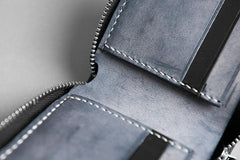 Handmade Leather Mens Cool Slim Leather Zipper Wallet Men Small Wallets Bifold for Men - imessengerbags
