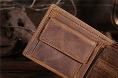 Handmade Leather Mens Cool Slim Leather Wallet Card Wallet Holders Men Small Wallets Bifold for Men - imessengerbags