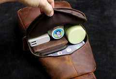 Handmade Leather Mens Cool Chest Bag Sling Bag Crossbody Bag Travel Bag Hiking Bag for men - imessengerbags