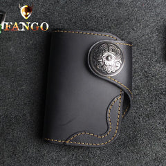 Handmade Leather Floral Mens Cool Short Wallet Card Holder Small Card Slim Wallets for Men - imessengerbags