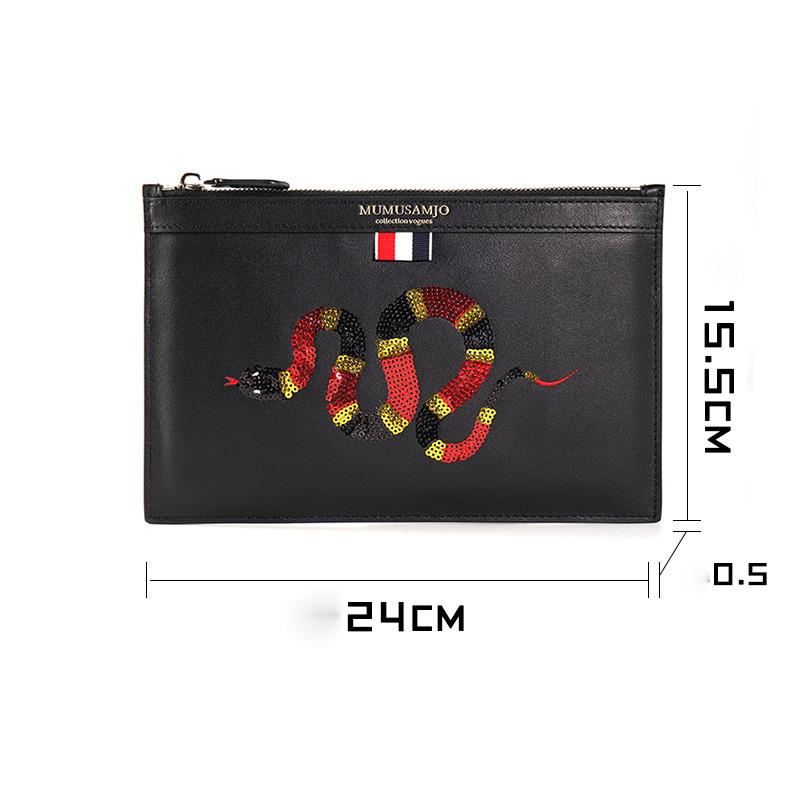 Handmade Leather Mens Clutch Snake Cool Slim Wallet Zipper Clutch Wristlet Wallet for Men - imessengerbags