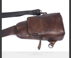 Handmade Genuine Leather Mens Cool Chest Bag Sling Bag Crossbody Bag Travel Bag Hiking Bag for men - imessengerbags