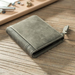 Handmade Leather Mens Cool Slim Leather Zipper Wallet Men Small Wallets Bifold for Men - imessengerbags