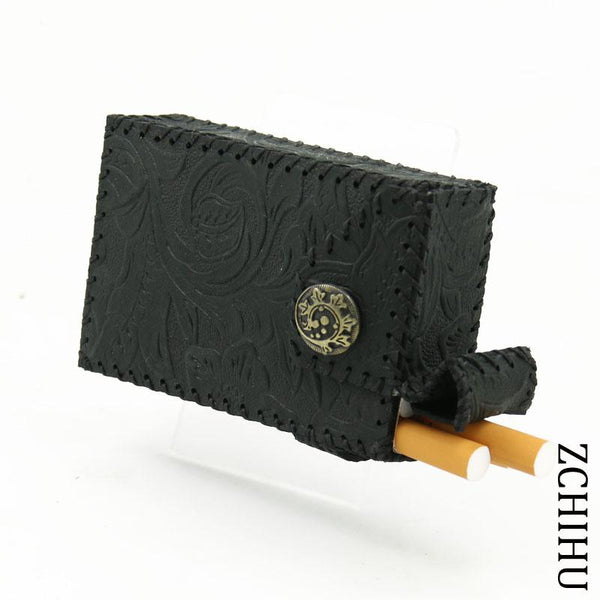 Cool Leather Mens Black Cigarette Holder Case Handmade Engraved Cigarette Holder for Men
