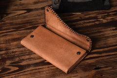 Handmade Leather Mens Cool Long Leather Wallet Trifold Clutch Wallet for Men