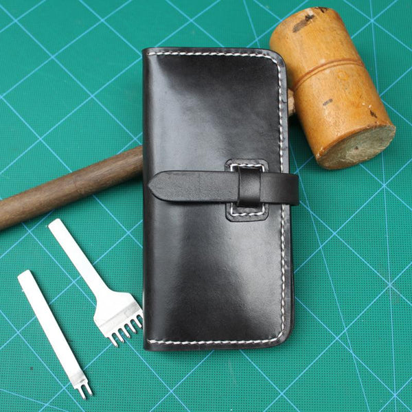 Handmade Black Leather Mens Long Wallet Cool Bifold Long Wallet for Men - imessengerbags