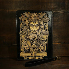 Handmade Leather Tooled CONSTELLATION Mens Cool Long Leather iPad Bag Wristlet Clutch Wallet for Men - imessengerbags