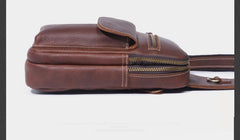 Genuine Leather Mens Cool Chest Bag Sling Bag Crossbody Bag Travel Bag Hiking Bag for men - imessengerbags