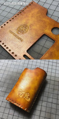 Handmade Tooled Leather Brown Mens LA PETITE BOX Holder Cigarette Case for Men