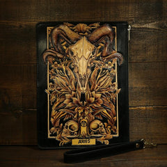 Handmade Leather Tooled CONSTELLATION Mens Cool Long Leather iPad Bag Wristlet Clutch Wallet for Men - imessengerbags