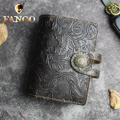 Handmade Leather Floral Mens Cool Short Wallet Card Holder Small Card Slim Wallets for Men