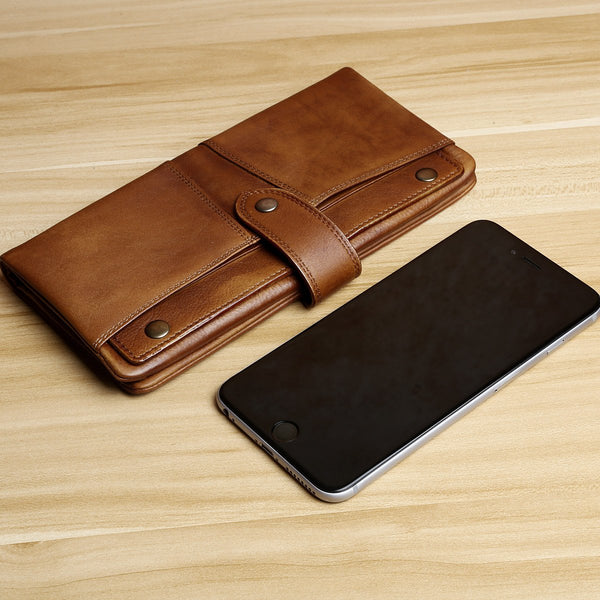 Handmade Leather Mens Cool Long Leather Wallet Card Wallet Clutch Wristlet Wallet for Men - imessengerbags