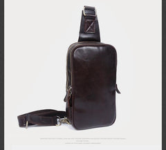 Handmade Leather Mens Cool Chest Bag Sling Bag Crossbody Bag Travel Bag Hiking Bag for men