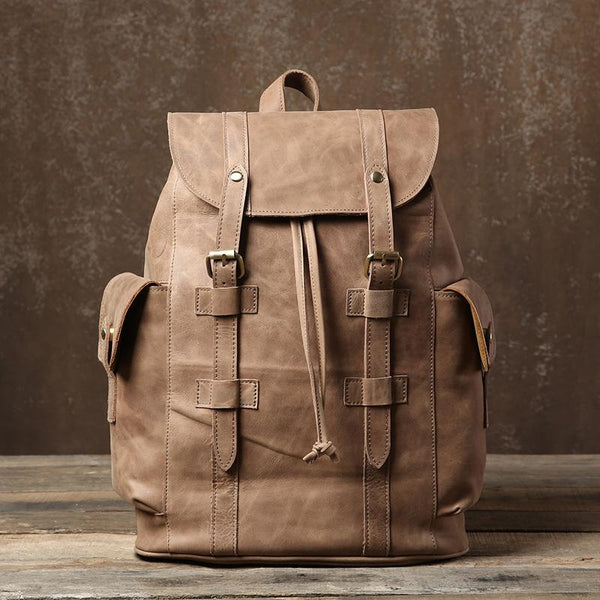 Handmade Genuine Leather Brown Mens Cool Backpack Large Travel Bag Hiking Bag for Men - imessengerbags