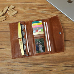 Cool Mens Leather Long Wallet for Men Long Trifold Brown Wallets