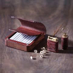 Handmade Wooden Black Leather Mens 20pcs Cigarette Case Cool Custom Cigarette Holder for Men