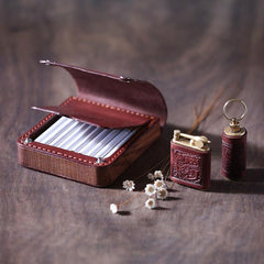 Handmade Wooden Black Leather Mens 20pcs Cigarette Case Cool Custom Cigarette Holder for Men