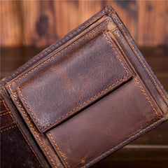 Handmade Leather Mens Cool Slim Leather Wallet Card Wallet Holders Men Small Wallets Bifold for Men - imessengerbags