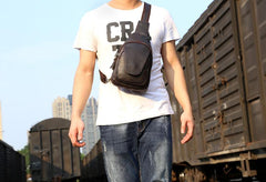 Genuine Leather Mens Cool Chest Bag Sling Bag Crossbody Bag Travel Bag Hiking Bag for men