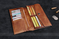 Handmade Leather Mens Cool Long Leather Wallet Card Wallet Clutch Wristlet Wallet for Men - imessengerbags