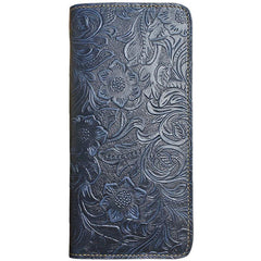 Handmade Leather Floral Mens Cool Travel Long Wallet Card Holder Card Slim Clutch Wallets for Men - imessengerbags