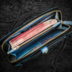 Handmade Leather Tooled Tibetan Mens Chain Biker Wallet Cool Leather Wallet Long Phone Wallets for Men - imessengerbags