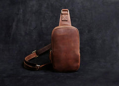 Handmade Leather Mens Cool Chest Bag Sling Bag Crossbody Bag Travel Bag Hiking Bag for men