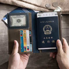 Handmade Leather Mens Travel Wallet Passport Leather Wallet Short Long Wallets for Men