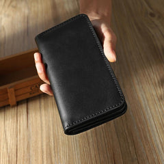 Coffee Leather Mens Bifold Long Wallets Personalized Handmade Coffee Travel Leather Wallet for Men