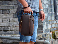 Handmade Leather Mens Cool Chest Bag Sling Bag Crossbody Bag Travel Bag Hiking Bag for men