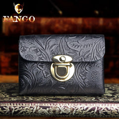 Handmade Leather Floral Mens Cool Short Wallet Card Holder Small Card Slim Wallets for Men - imessengerbags