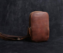 Genuine Leather Mens Cool Chest Bag Sling Bag Crossbody Bag Travel Bag Hiking Bag for men