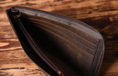 Handmade Leather Mens Cool Long Leather Wallet Zipper Clutch Wallet for Men - imessengerbags