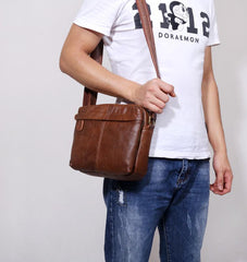 Genuine Leather Mens Cool Messenger Bag Square Bag Chest Bag Bike Bag Cycling Bag for men - imessengerbags