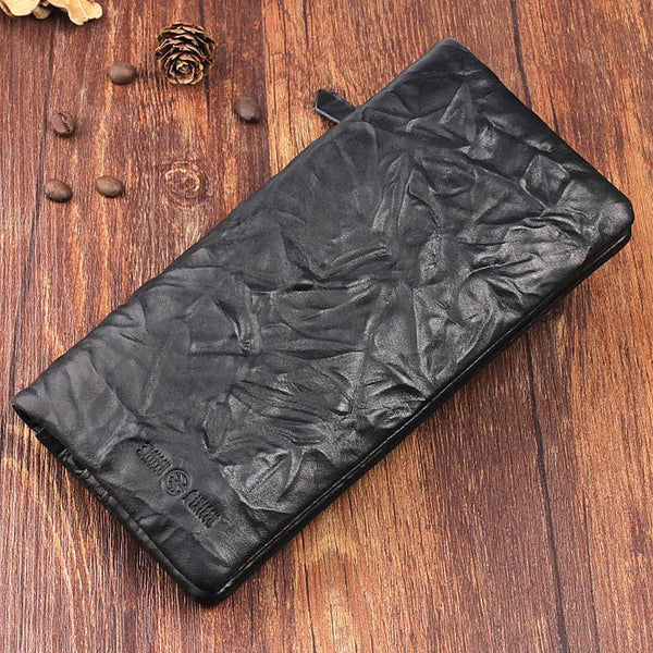 Handmade Leather Mens Cool Long Leather Wallet Bifold Clutch Wallet for Men - imessengerbags