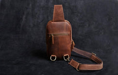 Genuine Leather Mens Cool Chest Bag Sling Bag Crossbody Bag Travel Bag Hiking Bag for men