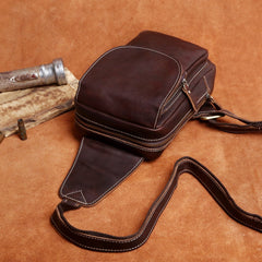 Genuine Leather Mens Cool Chest Bag Sling Bag Crossbody Bag Travel Bag Hiking Bag for men - imessengerbags