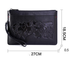 Handmade Leather Mens Urban Cohort Clutch Cool Slim Wallet Zipper Clutch Wristlet Wallet for Men